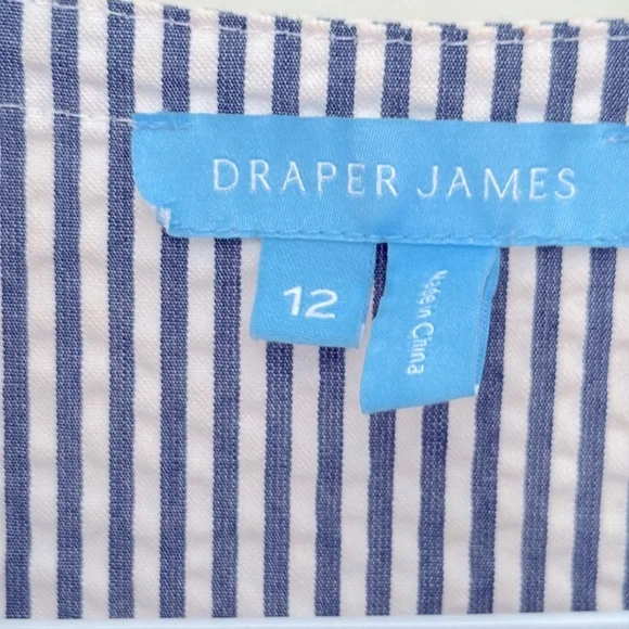 Draper James Seersucker Blue and White Shift Dress w/ 3/4 bell sleeves - Picture 4 of 9